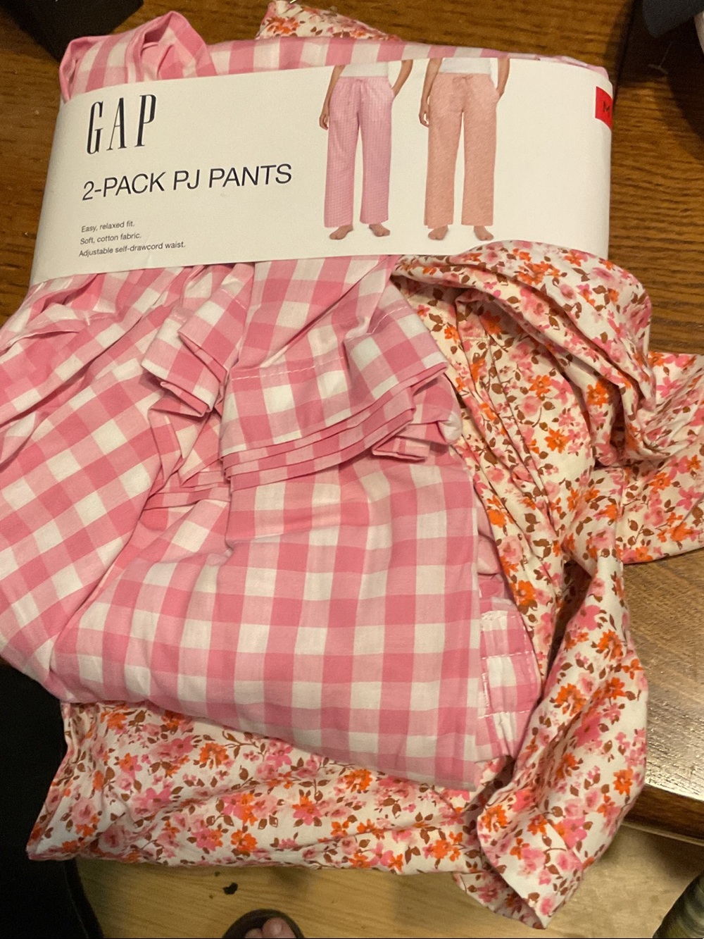 GAP Pink Gingham & Pink Floral 2-Pack Pajama Pants size medium ladies